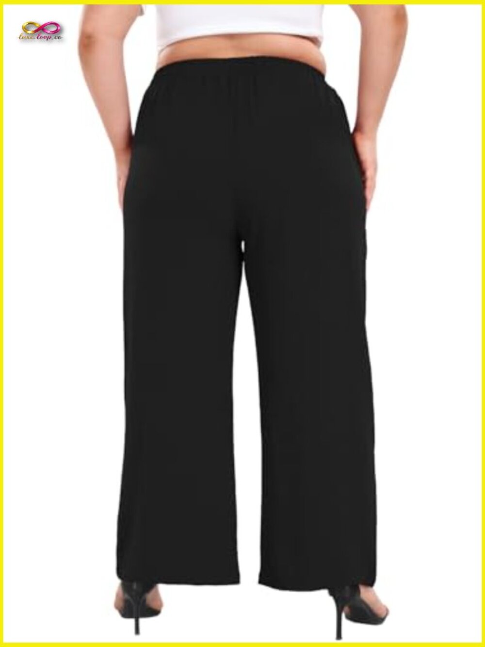 Plus Size Wide Leg Pants High Waist Loose Casual Palazzo with Pockets - Picture 2 of 7